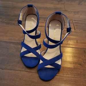 NWOT Blue Velvety Strappy Sandal Heels